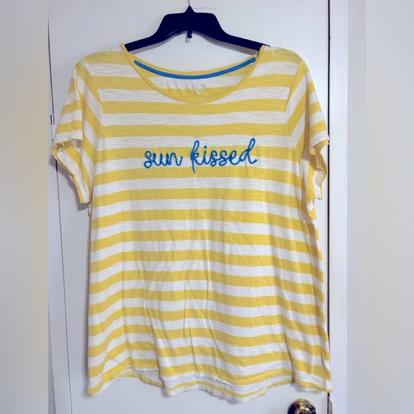 Kim Rogers Yellow and White Striped Tee - Picture 1 of 2